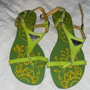 Replay | flat green flower leather Sandals | Size 7